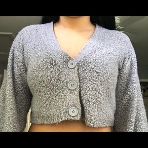 Fuzzy grey cropped button up
